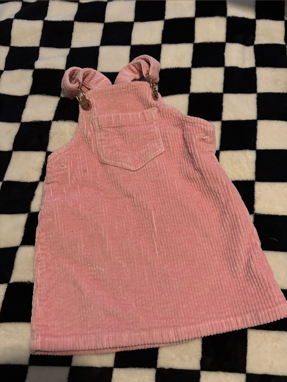 18/24 month light pink corduroy skirt overalls (small dot stain)